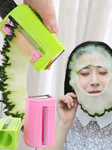 手持式黄瓜切片/削皮器 - 双用途厨房工具，可精准切割黄瓜，浅米色，耐用塑料材质，适用于蔬菜、美容面膜、家庭烹饪、食品准备，易于握持，可靠的切片/削皮器，DIY美容爱好者 - 彩色 - 查看 2