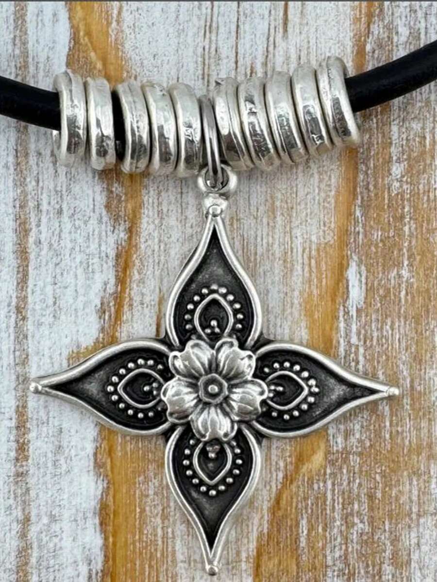 1 Piece Of Vintage Flower Alloy Women's Pendant Necklace, Suitable For Women's Daily Casual Wear, Holiday Gift - 彩色 - 查看 1