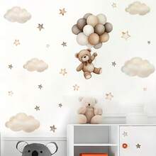 1pc 30*90cm PVC Removable Wall Sticker, Cartoon Bear Balloon Wall Decal, Suitable For Room, Bedroom, Living Room, Study, Dining Room, Home Decoration