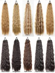 Extensión de cola de caballo sintética rizada de 24 pulgadas con cuerda elástica para el cabello, accesorios de cabello para uso diario y fiestas, extensiones de cabello sintético largo y rizado de alta temperatura para mujeres - Multicolor - Ver 6