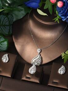 1 Set Luxus Schmuckset mit kubischen Zirkonia Wassertropfen Dekor, 3 Teile, geeignet als Geburtstagsgeschenk für Frauen