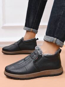 Męskie zimowe, ciepłe buty śnieżne, cholewka ze skóry, wodoodporne, antypoślizgowe, wsuwane, miękka podeszwa, lekkie, odpowiednie na co dzień, do pracy i do noszenia w domu