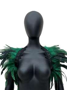 1 件哥特式深色羽毛枫叶蕾丝披肩，万圣节圣诞派对服装配饰 - A - 查看 2