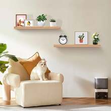 Set de 3 Repisas Flotantes de Madera, Estantes de Pared de Estilo Industrial para Organización y Decoración de Interiores para  Libros, Plantas y Fotos, Hogar, Cocina, Baño y Sala de Estar, Estilo Rústico y Elegante. - Camel - Ver 7