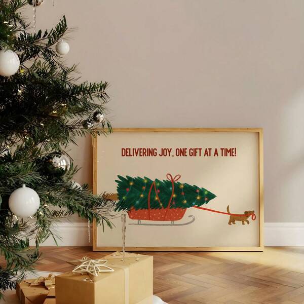 1pc Frameless Christmas Dog Sled Wall Art, Christmas Tree Delivery Holiday Print, Cute Festive Puppy Decor, Preppy Lights And Gifts Poster For Living Room, Bedroom, Dorm | Christmas Gift, Room Decor, Funky Posters, Wall Prints Christmas Decoration Christmas Tree Gift Decor Thanksgiving Wedding Autumn Decor Birthday Decorations For Gifts Party Supplies Halloween Christmas Decor Thanksgiving Wedding Autumn Decor Birthday Decorations For Gifts Party Supplies Halloween Decor Halloween Ornaments