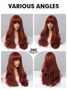 Tóc giả xoăn dài màu đỏ tía có mái 24 inch, tóc giả tổng hợp gợn sóng tự nhiên màu đỏ cho nữ, thời trang dự tiệc hàng ngày, quà tặng Halloween Giáng sinh, quà tặng cho bạn gái, quà tặng cho bạn gái - Đỏ - Xem 10