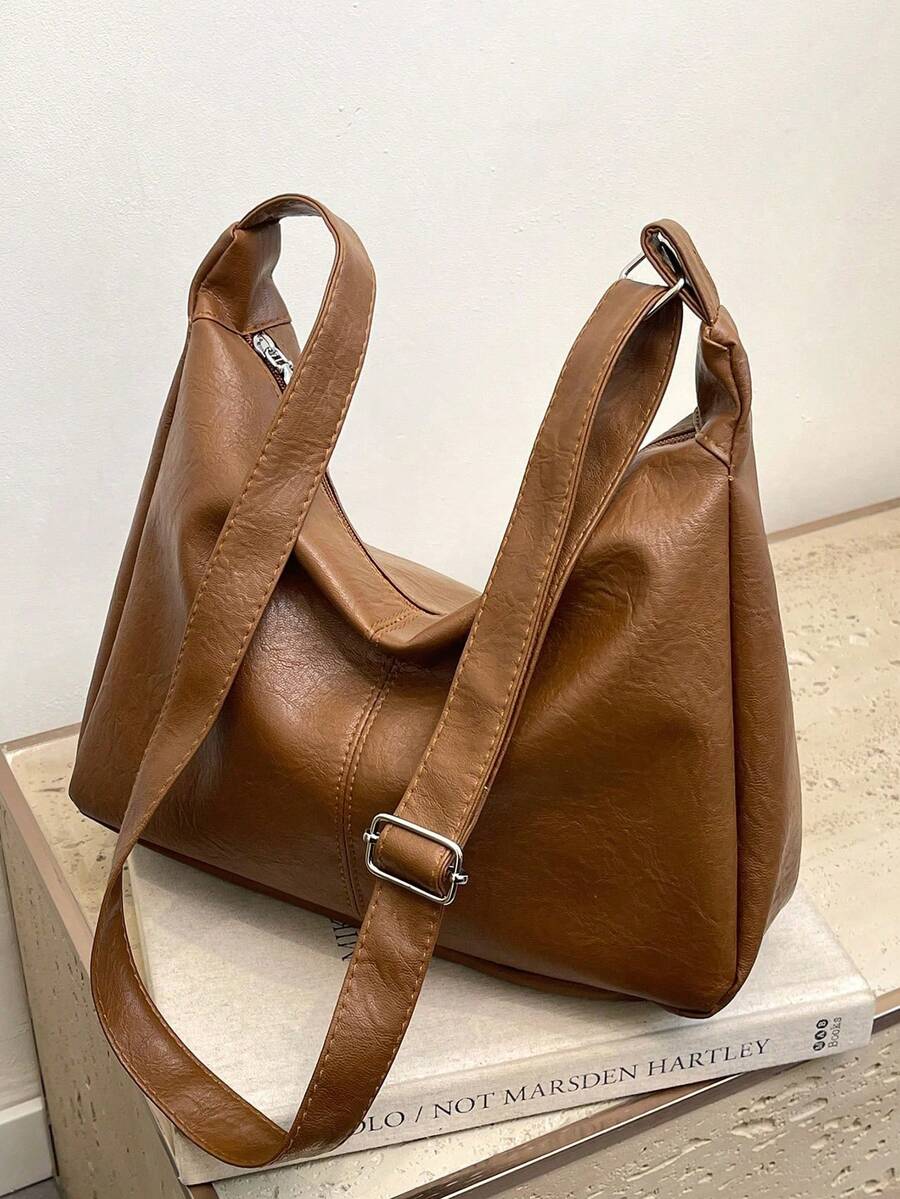 Modische braune weiche PU-Leder Damen Umhängetasche, retroversatile Umhängetasche mit großer Kapazität, geeignet für Schule, Büro, täglichen Arbeitsweg, elegante Handtasche und Reißverschluss-Geldbörse, leichte Lässig Umhängetasche, geeignet als Urlaubsgeschenk