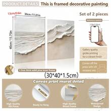 2 pièces par set, art mural sur canevas avec cadre, peinture sur canevas de vague, art mural Wabi-Sabi aux tons neutres, décoration thème océan, décoration moderne pour la maison, décoration de chambre, décoration de dortoir, décoration de chambre à coucher, décoration de salle de bain, décoration de salon, décoration de couloir. - Multicolore - Voir 16