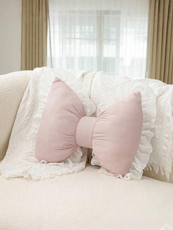 1pc Bow Pillow, Bow Shape Decorative Pillow, Pink Bow Pillow, Lace Bow Throw Pillow, Cute Bow Shape Sofa Pillow For Daily, Halloween, Christmas Decoration
