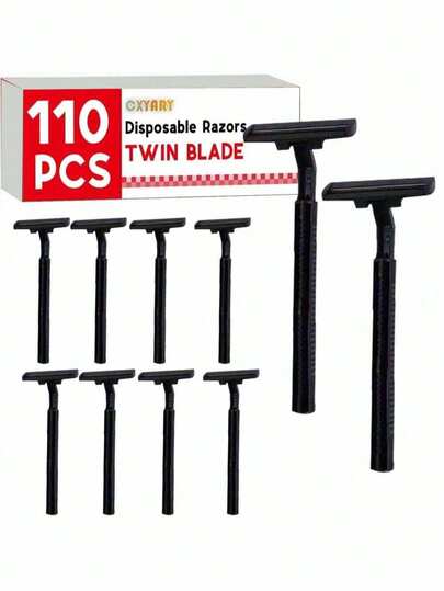 110 Pcs Twin Blade Disposable Razors With Clear Safety Cap, Shaving Razors Bulk For Men &Women, Stainless Steel Blade, Multipurpose Portable Shave Razor For Bathing Hotel Travel, Black