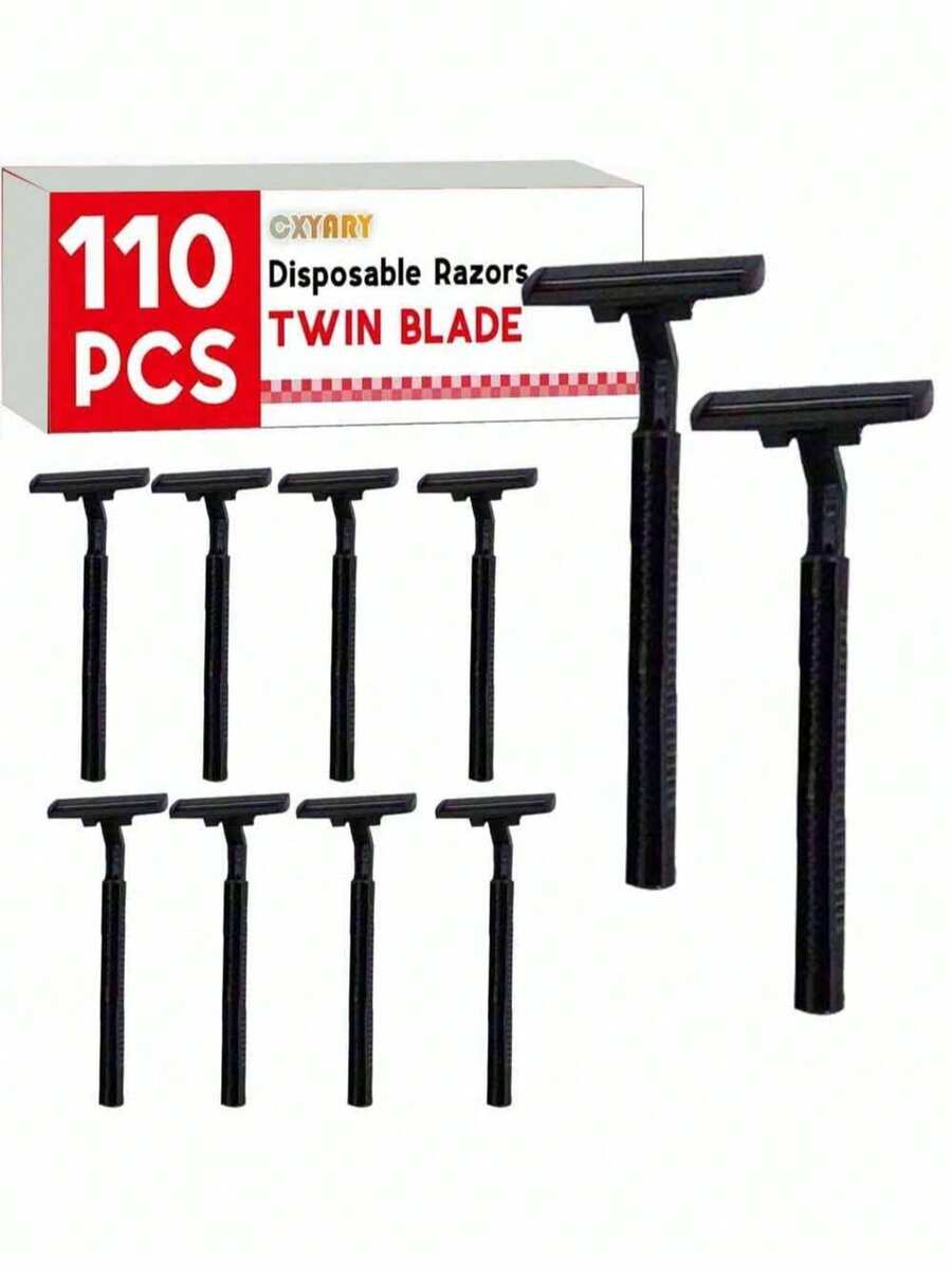 110 Pezzi di Rasoi Monouso a Doppia Lama con Coperchio di Sicurezza Trasparente, Rasoi Usa e Getta in Confezione Multipla per Uomo e Donna, Lama in Acciaio Inossidabile, Rasoio Portatile Multifunzione per Bagno, Hotel e Viaggio, Nero