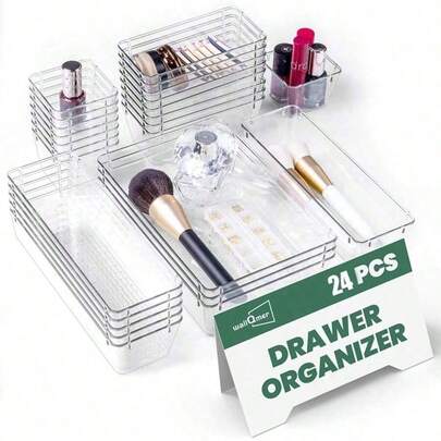 50pcs/42pcs/35pcs/25pcs/20pcs/18pcs/16pcs/11pcs/7pcs Drawer Makeup Organizer Boxes, Lipstick & Perfume Holder, Vanity Skincare Storage Boxes, Transparent Multi-Size Combo Lotion & Cream Sample Organizer Trays, Suitable For Cosmetics, Bathroom Cabinet, Office Supplies, Kitchen Tools Storage, Holiday Gifts
