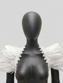 1 件哥特式深色羽毛枫叶蕾丝披肩，万圣节圣诞派对服装配饰 - A - 查看 3