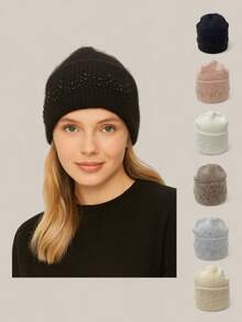 Beautiful Plain Knit Hat With 3D Weave And Faux Pearl Details In A Geometric Pattern. Versatile And Perfect For Any Style. Thick And Warm, This Lovely Winter Hat Is Perfect For Outdoor Activities. Handmade, This Stylish Hat Is Perfect For Keeping Warm In Winter And Fall/Winter.