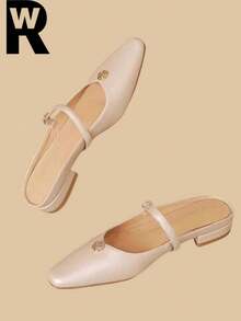 2025 Elegant Camellia Slide Sandals For Women, Low Heel Backless Slip-On Pointed Toe Summer Shoes - Apricot - View 1