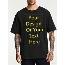 Custom Photo Personalization - Add Your Own Text Or Images - Heavyweight 100% Cotton Shirt - Soft Breathable Fabric - Black With Yellow Custom Text - Unisex Adult T-Shirt - Ideal Gift For Couples, Birthdays, Anniversaries - Machine Washable Custom Tee, Personalized Tshirt, Couples Clothing, Durable Print Quality - màu đen - Xem 2