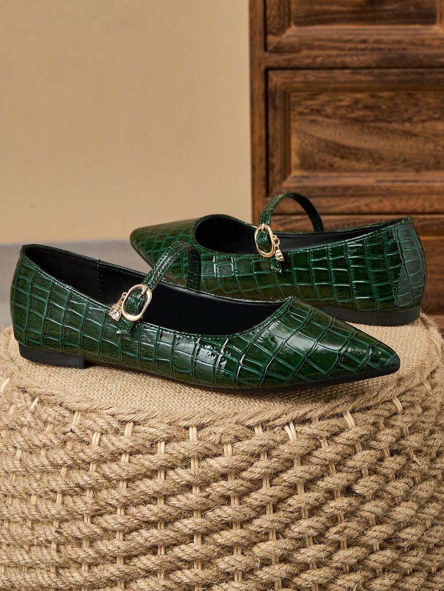 2025 Nuevos zapatos planos de punta francesa con cordones, cómodos y antideslizantes, disponibles en múltiples tallas - Verde Oscuro - Ver 1