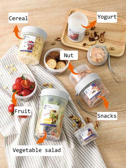 1pc Breakfast Cup Cereal And Milk Container - Double-Sealed Yogurt Portable Cup, Cereal/Oatmeal/Fruit Container, Airtight Food Storage Box For Office, College, Travel, Picnic, Halloween And Christmas Party Supplies
