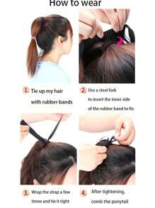 Extensiones de cola de caballo con clip, 16-36 pulgadas, extra largas, rizadas, de color negro-marrón, sintéticas, resistentes al calor, postizo para uso diario de mujeres - Black-brown - Ver 8