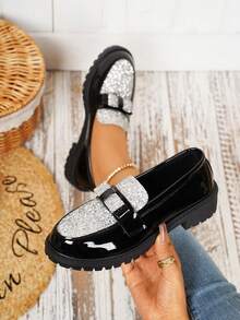 2024 Spring New Arrival British Style Slip-On Loafers, Glossy Thick Sole Soft Bottom Comfortable Fashion Flats For Women - Silver - View 4