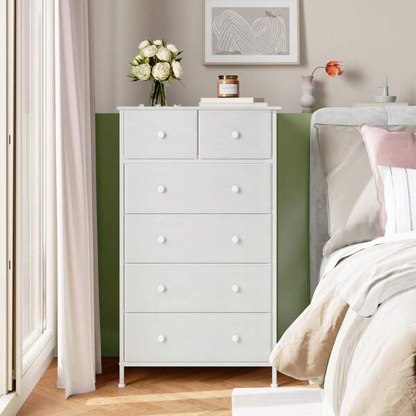 Somdot Wardrobe Storage Gap, Ultra-Thin Drawer, Fabric Clothing Storage, Living Room, Bedroom Storage Box, Stability, Single Person Life, 5-Segment,White Leather