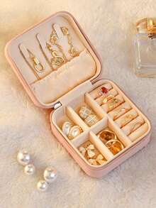 1/5pcs Jewelry Box, Small PU Leather Travel Jewelry Organizer, Double-Layer Portable Mini Jewelry Display And Storage Case, Suitable For Earrings, Rings, Necklaces, Bracelets, Nail Art, Mother's Day Gift, Christmas Gift, Halloween Gift, Girl's Gift
