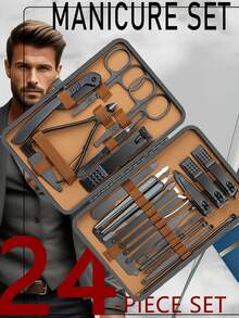 7/16/24件套不锈钢指甲钳套装，带便携盒，美甲工具，绿色指甲修剪器 - 棕色 - 查看 3