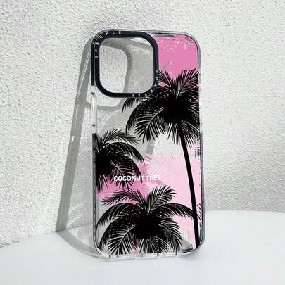 1 件时尚粉色天空椰子树浪漫天空剪影印花防震手机壳，适用于 iPhone11 12 13 14 11Promax 12Promax 13Promax 14Promax XR 15 15PRO 15PROMAX 16 16PRO 16PROMAX