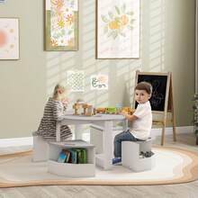 AIYAPLAY Kids Table And Chairs Set, Five-Piece Childrens Table And Chair Set With Storage, Children Activity Table For Ages 3-8 Years, Grey - Grey - View 1