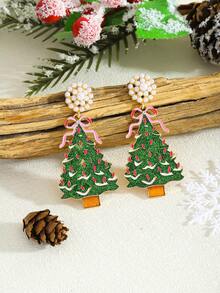1 Pair Bohemian Style Christmas Element Earrings, Crafted With Enamel And Rhinestone In Christmas Tree Pendant Design, Suitable For Women To Wear During Holidays For Photo Shoots, Also A Great Gift