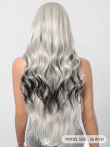 26 Inch Silver White Mix Black Wig Long Wavy Synthetic Wigs Multicolor Cosplay Halloween Fake Hair For Women Heat Resistant,Natural Sexy Simple Casual Sports Preppy Cosplay Heat Resistant Fake Hair Or Holiday Party Everyday Wear,Halloween Christmas Gifts, Gifts For Girlfriends,Gifts For Girlfriends - Piano Color - View 6