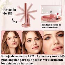Espejo De Maquillaje Tríptico, Espejo luz led Maquillaje HD con 22 Luces LED,Espejo con Luz para Makeup con USB Cable, Espejo para Maquillaje con Aumentos, Base con Movimiento 180 ° ,Oro rosa - Oro rosa - Ver 6