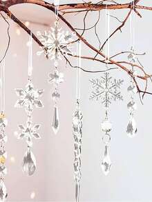 5/10/20 قطعة من زينة شجرة الميلاد بقلادات بلورية، ديكورات عيد الميلاد الرائعة، قلادات بلورية شفافة من الاكريليك على شكل جليد وثلج للأعياد، مناسبة لزينة شجرة الميلاد، قلادات بلورية على شكل ثلج وجليد معلقة من الاكريليك، مناسبة لزينة شجرة الميلاد وإمدادات حفلات السنة الجديدة والشتاء
