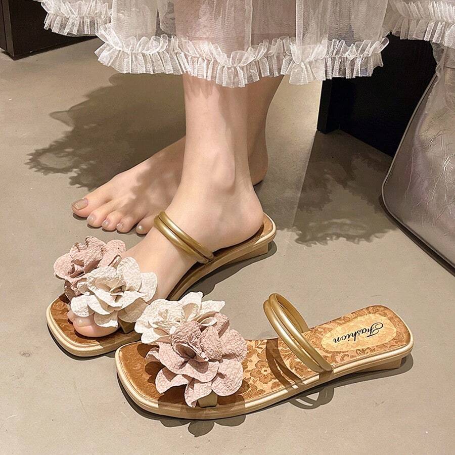 Sandales plates bohèmes en PVC avec appliqués, convenant pour la plage et l'extérieur, à double port, pour l'été