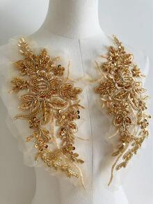 1 Pair Of 3D Floral Lace Applique Embroidery Flowers Sewn Onto Embroidery Patches, Used For DIY (Gold) Body Craftsmanship Of Wedding Bridal Dresses, Formal Attire, And Clothing - Yellow - View 6