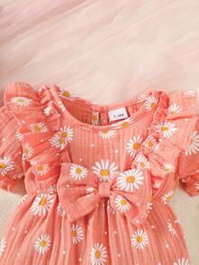 2 件套可爱女婴夏季心形双面蝴蝶结连体衣 + 头带套装 - 珊瑚粉 - 查看 2