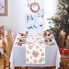Christmas Gingerbread Table Runner 13x72 Inch Pink Xmas Candy Cane Socks Snowflake Seasonal Winter Holiday Kitchen Dining Table Decoration For Indoor Outdoor Home Party Decor - Multicolor - View 5