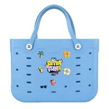 1pc Large Women's Beach Bag, Large Capacity Geometric Pattern Open Design Beach Bag, Waterproof And Sandproof Multifunctional EVA Handbag, EVA Tote Bag, Rubber Vegetable Basket Bag, Suitable For Beach, Swimming Pool, Vacation, Travel, Camping - Fashionable And Casual Shopping Bag - 彩色 - 查看 10
