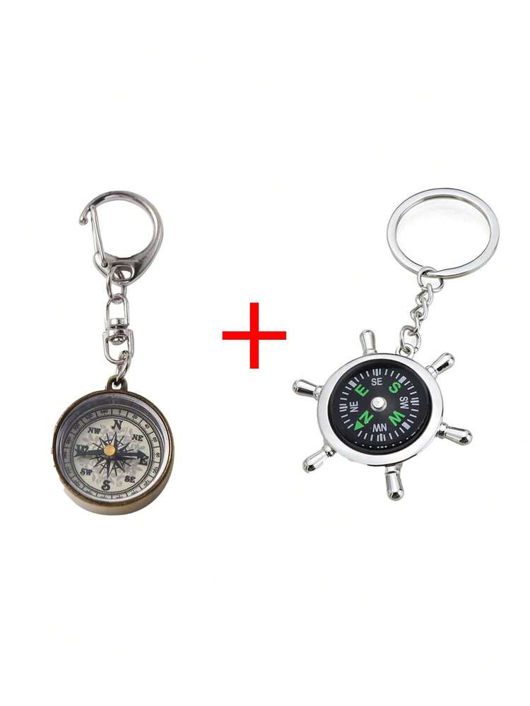 1 pieza Mini brújula vintage de aleación de zinc con llavero, brújula de camping, herramienta de navegación para senderismo, accesorio para automóvil, llavero para bolso de mujer - Dorado - Ver 6