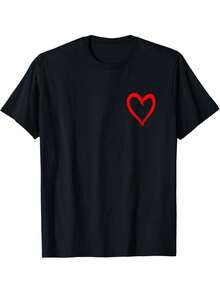T-shirt da uomo e da donna con disegno a forma di cuore rosso e cuore, ideale per San Valentino.