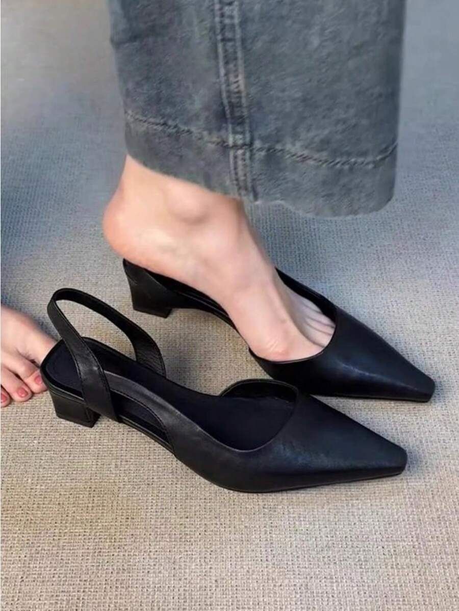 Giày Mary Jane cổ điển cho nữ, mẫu mới mùa thu 2025 kiểu Pháp, mũi thấp, gót dày, giày da nhỏ cao gót, gót chunky. - màu đen - Xem 1