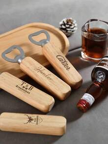 Customized Text/Logo Wooden Bottle Opener, Personalized Wedding Gift And Party Favor, Groomsman/Bridesmaid Gift, Father's Day Gift For Dad, Stainless Steel And Wood Kitchen Tool