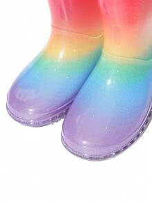 1 Pair Adorable Princess-Style Colorful Crystal Rain Boots, Soft & Durable Soles, Seamless Round Toe, High-Top Design, Lightweight Body, Girls/Toddlers Rain Boots For School, Camping, Beach, Outdoor, Sturdy Double Handles, Shiny Crafted Uppers, Suitable For All Seasons