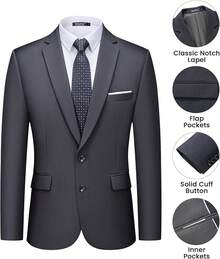 Men's 2 Piece Suits Two Button Pants Set Party,Wedding And BusinessChristmas CNPN - 深灰色 - 查看 10