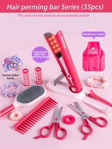 儿童美发沙龙设计了角色扮演装扮玩具、逼真的电动卷发器和吹风机（不带温度）、带灯光和音效的女孩玩具，以及时尚的专业角色扮演服装。Cosplay服装设计师。女孩的礼物，圣诞节，派对 - 彩色 - 查看 10