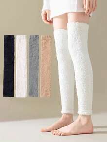 4 Pairs Of Solid Color Women's Leg Warmers, Cold Resistant Long Socks, Over The Knee Warm Knitted Leg Protectors, Thick Winter Boots, Long Socks, Super Elastic Leg Joint Protection - 彩色 - 查看 9