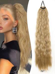 Extensión de cola de caballo sintética rizada de 24 pulgadas con cuerda elástica para el cabello, accesorios de cabello para uso diario y fiestas, extensiones de cabello sintético largo y rizado de alta temperatura para mujeres - Multicolor - Ver 18