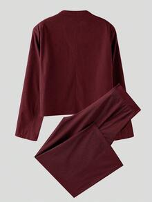 INCERUN Mens Stand Collar Buttons Long Sleeve Jacket Coat Corduroy Long Pants Zipper Bottoms Trousers Fall Casual 2PCS Sets Outfits - 酒紅 - 查看 5