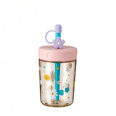 1 chiếc cốc nhựa dung tích lớn có nắp và ống hút, cốc nước hình hoa cúc tối giản dễ thương, cốc cà phê lạnh kiểu rừng có ống hút, thích hợp cho phụ nữ, thanh thiếu niên, bé gái sử dụng tại nhà, văn phòng, trường học, du lịch.