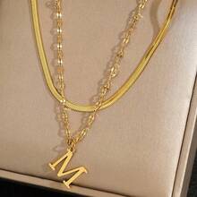 2 Pack Women's Elegant Double Layer Necklace With A-Z Letter Pendant And Snake Bone Chain - Vàng - Xem 2